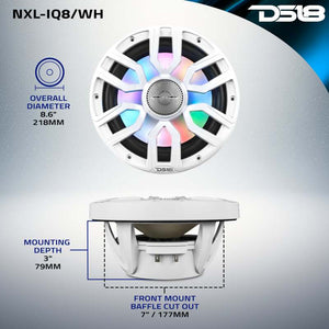 DS18 Marine 8in 2-Way 175 Watts RMS 4 ohm Digital LED Lights Bullet Tweeter Covers Included White