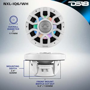 DS18 Marine 6.5in 2-Way 150 Watts RMS 4 ohm Digital LED Lights Bullet Tweeter Covers Included White