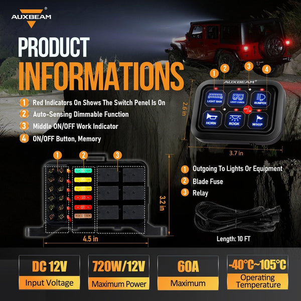 Single Series 6/8 Gang LED Switch Panel,Off Road Light Controller - Dunes 2 Dezert SXS