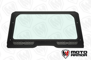 Yamaha RMAX 1000 glass windshield with vent and wiper, black aluminum frame and billet mounts for 2 and 4 seat models, 2021–2025