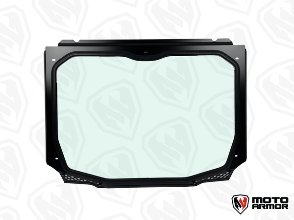 Moto Armor Max Visibility Full Glass Windshield for Polaris RZR PRO XP, TURBO R, PRO R (2-Seat) – DOT Glass, Honeycomb Vents, CNC Aluminum Frame