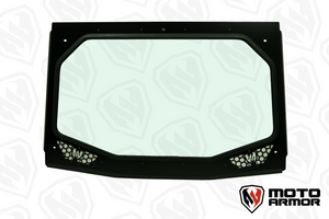 Full glass windshield with vented flaps, black aluminum frame, and manual wiper for Kawasaki KRX 1000 UTV, fits 2020–2025