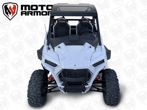 Black powder-coated aluminum roof with polycarbonate sunroof for Polaris RZR Trail 2 Seat 2021–2023, includes hardware and low-profile fit