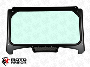 Vented automotive glass windshield with black aluminum frame for 2021–2024 Polaris RZR Trail and Trail S, includes manual wiper