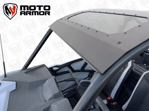 Black powder-coated aluminum roof with polycarbonate sunroof for Polaris RZR Trail 2 Seat 2021–2023, includes hardware and low-profile fit