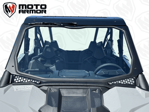 Moto Armor Max Visibility Full Glass Windshield for Polaris RZR PRO XP, TURBO R, PRO R (2-Seat) – DOT Glass, Honeycomb Vents, CNC Aluminum Frame