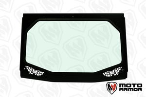 Full glass windshield with vented flaps, black aluminum frame, and manual wiper for Kawasaki KRX 1000 UTV, fits 2020–2025