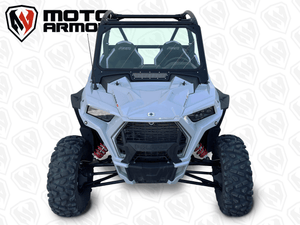Vented automotive glass windshield with black aluminum frame for 2021–2024 Polaris RZR Trail and Trail S, includes manual wiper