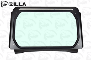 UTV Zilla glass windshield viewed from the rear showing the aluminum frame