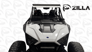 RZR Pro XP hard coated polycarbonate half windshield with quick straps and flange support