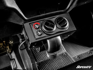Angled view of the SuperATV cab heater vents and controls in a Honda Pioneer 1000