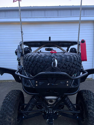Madigan Motorsports YXZ1000R Spare Tire Mount on a Yamaha YXZ1000R — angle view