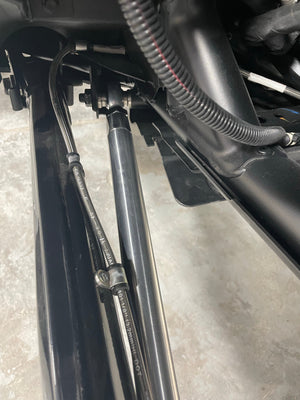 LM UTV Polaris RZR Pro R Rear Toe Rods fitted to the machine, suspension view