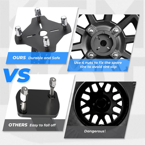 UTV Spare Tire Mount Fit Polaris Ranger General 1000 26"- 33" Spare Tire Carrier Rack - Kemimoto