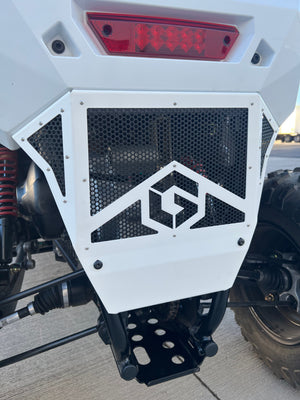 Polaris RZR 200 Geiser rear fascia with black mesh installed
