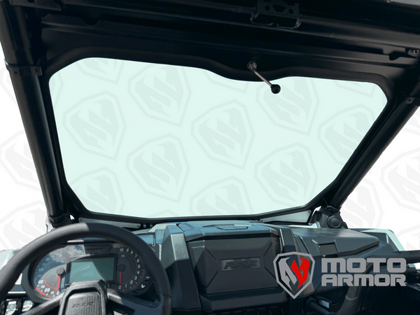 Moto Armor Max Visibility Full Glass Windshield for Polaris RZR PRO XP, TURBO R, PRO R (2-Seat) – DOT Glass, Honeycomb Vents, CNC Aluminum Frame