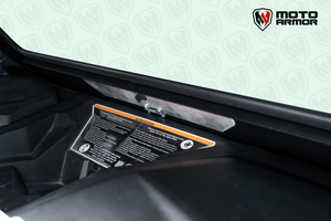 DOT glass windshield for Can-Am Commander and Maverick Trail with spring vents, aluminum frame, and manual wiper for all-weather riding.