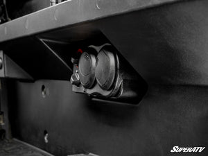 Side view of the SuperATV heater mounted in the Kawasaki Mule Pro panel