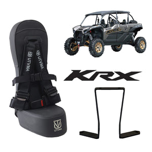 Kawasaki KRX 4 rear bump seat by UTV Mountain Accessories, designed for 2023+ models, shown installed on the vehicle.