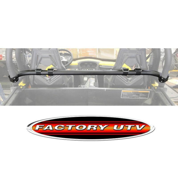Factory UTV Harness Bar installed on Can-Am Maverick, supporting 4-point restraints with durable powder-coated steel construction