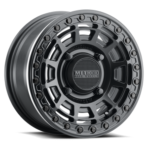 Method 415 Double Black UTV Beadlock Wheel with matte black face, gloss beadlock ring, 1600 lb rating, and aggressive multi-spoke design.