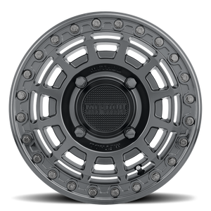 Method 415 Double Black UTV Beadlock Wheel with matte black face, gloss beadlock ring, 1600 lb rating, and aggressive multi-spoke design.