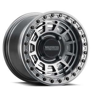 Gloss Graphite Method 415 UTV Beadlock Wheel with matching beadlock ring, multi-window design, and 1600 lb load rating for off-road power.