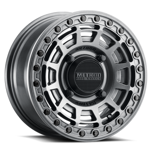 Gloss Graphite Method 415 UTV Beadlock Wheel with matching beadlock ring, multi-window design, and 1600 lb load rating for off-road power.
