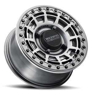 Gloss Graphite Method 415 UTV Beadlock Wheel with matching beadlock ring, multi-window design, and 1600 lb load rating for off-road power.