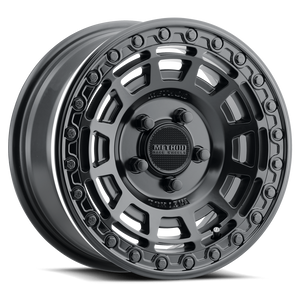 Method 415 Double Black UTV Beadlock Wheel with matte black face, gloss beadlock ring, 1600 lb rating, and aggressive multi-spoke design.