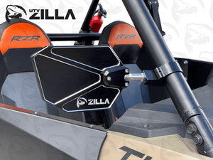 SABER billet convex UTV mirrors with low-profile multi-radius clamps for 1.75" to 2" roll cages