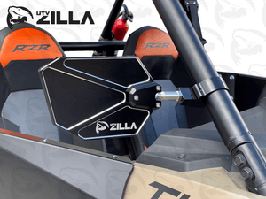 SABER billet convex UTV mirrors with low-profile multi-radius clamps for 1.75" to 2" roll cages