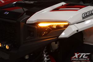 XTC Polaris XPEDITION headlights with amber turn signals, dual-lit low beams, black housing, plug and play install, 2023–2025 models