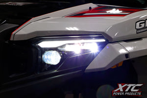 XTC Polaris XPEDITION headlights with amber turn signals, dual-lit low beams, black housing, plug and play install, 2023–2025 models