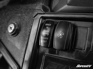 SuperATV heater fan rocker switch in the Polaris General XP 1000 dash switch panel