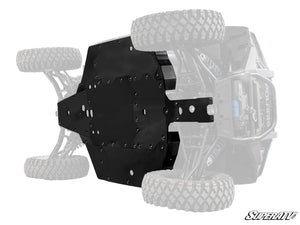 Detail of SuperATV Polaris Xpedition full skid plate drain ports and flush countersunk bolts