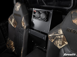 SuperATV second-row heater mounted between the rear seats of a Polaris General 4