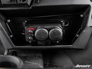Front view of the SuperATV cab heater vents and controls in a Polaris Ranger 1000