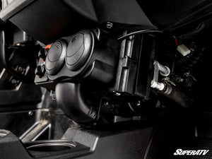 Side view of the SuperATV cab heater mounted under the Polaris RZR Trail S 1000 dash