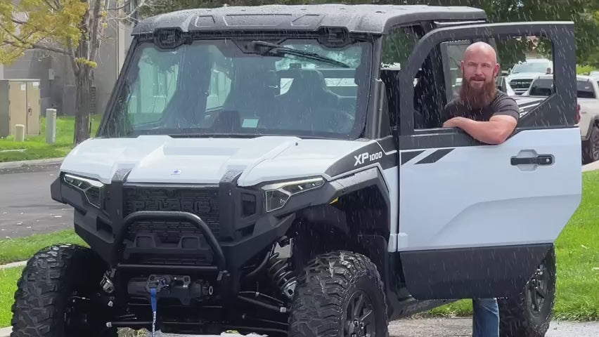 WD Electronics wiper delay module demonstrated on a UTV, rocker switch selecting between the short and long intermittent wiper delay settings
