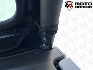 Yamaha RMAX 1000 glass windshield with vent and wiper, black aluminum frame and billet mounts for 2 and 4 seat models, 2021–2025