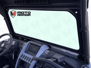 Yamaha RMAX 1000 glass windshield with vent and wiper, black aluminum frame and billet mounts for 2 and 4 seat models, 2021–2025