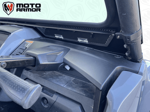 Yamaha RMAX 1000 glass windshield with vent and wiper, black aluminum frame and billet mounts for 2 and 4 seat models, 2021–2025