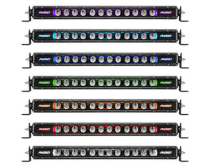 Rigid Industries 20-inch Radiance Plus SR-Series LED Light Bar with 8 RGB backlight color options and single-row spot optics.