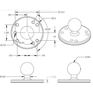 RAM Round Plate with Ball - B Size - Dunes 2 Dezert SXS