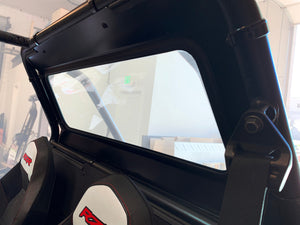 RZR XP 1000 and XP Turbo rear glass window with DOT laminated safety glass, adjustable vents, and powder-coated aluminum frame