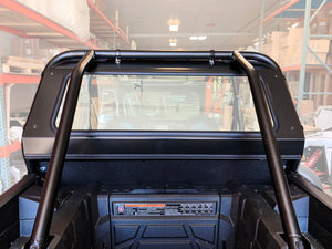 RZR XP 1000 and XP Turbo rear glass window with DOT laminated safety glass, adjustable vents, and powder-coated aluminum frame