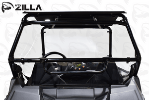 Tinted polycarbonate rear window for Polaris RZR 170 with quick strap mounting and harness access panels
