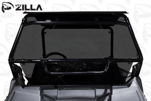 Tinted polycarbonate rear window for Polaris RZR 170 with quick strap mounting and harness access panels