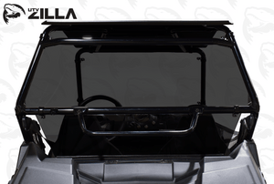 Tinted polycarbonate rear window for Polaris RZR 170 with quick strap mounting and harness access panels
